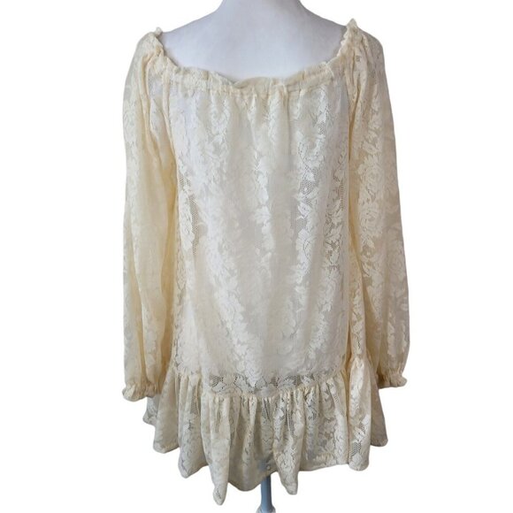 Steve Madden Lace Tunic Top Blouse Cream Sz Small Sheer See Through Peplum Hem - Picture 5 of 8